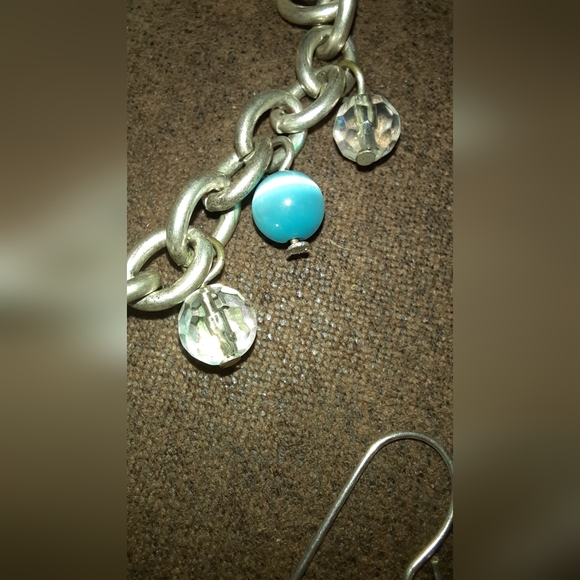 Set bracelet & earrings silvertone cat's eye glass and faceted clear beads - Picture 8 of 9